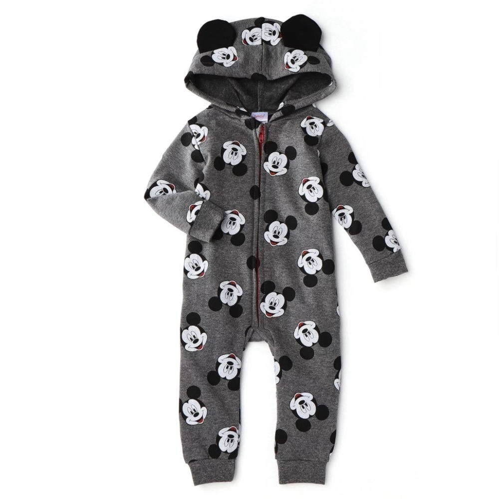 Disney Gray Mickey Mouse Hooded One-Piece Bodysuit